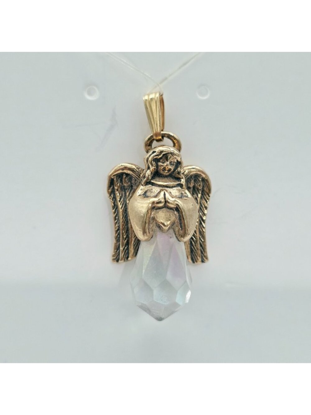Angel Pendant Iridescent Crystal Drop Vintage Gold-Tone Detailed Wings Faceted